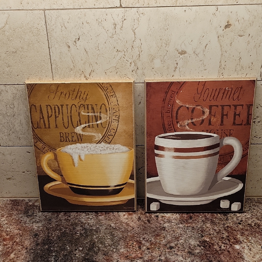 Kathy Middlebrook Printed Tan & Brown Coffee & Wall Plaques for Your Coffee Bar